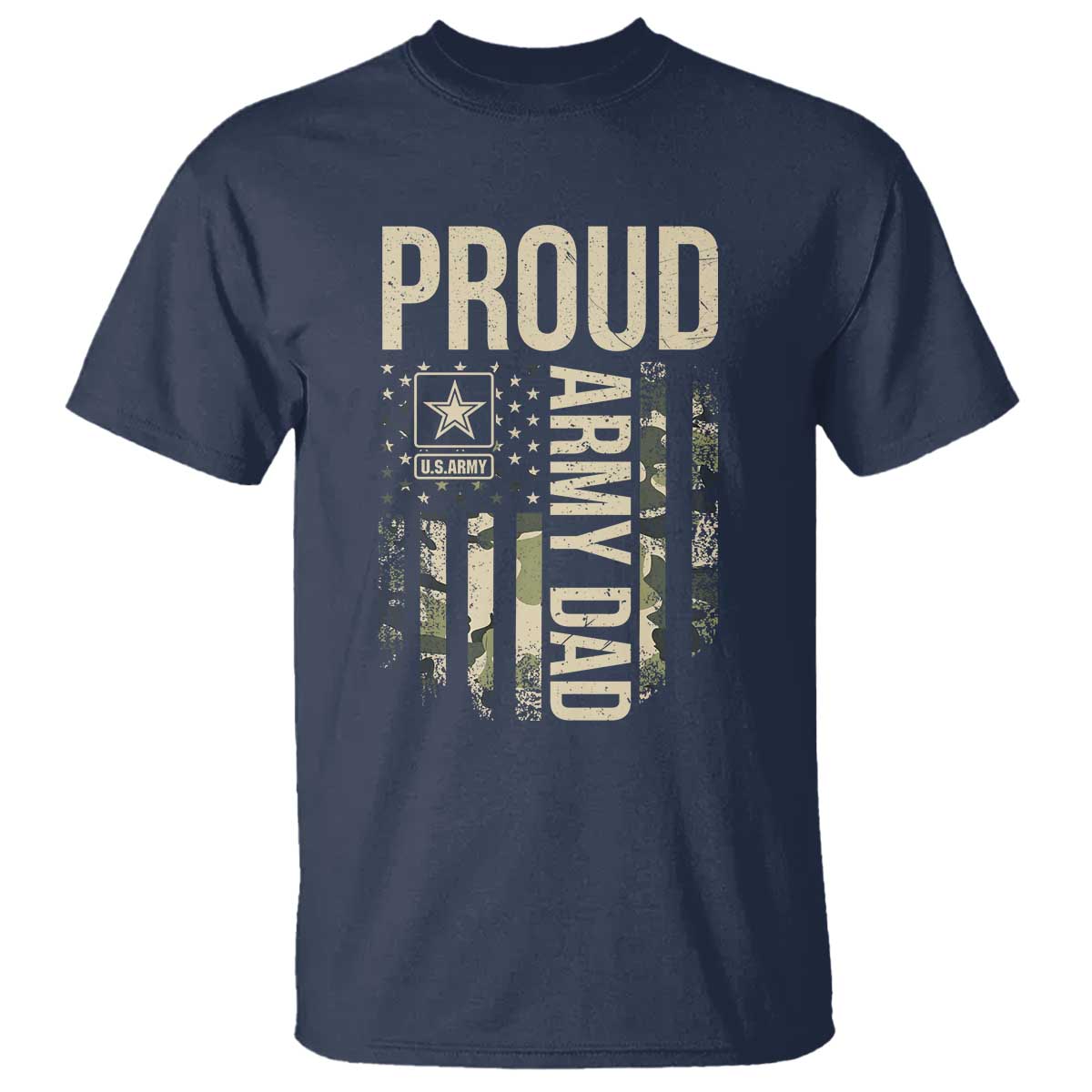 Proud Army Dad Camo American Flag Veteran Gift T Shirt