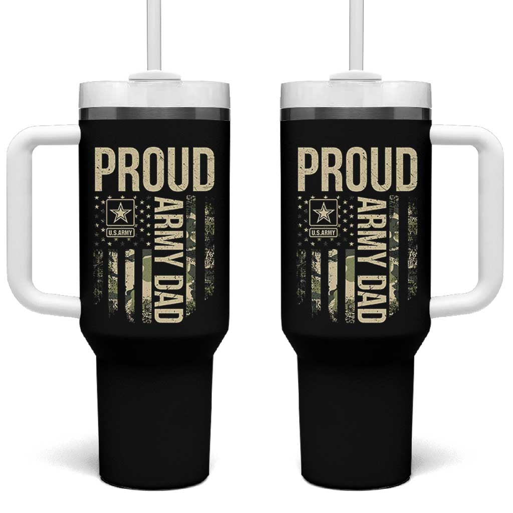Proud Army Dad Camo American Flag Veteran Gift Tumbler With Handle