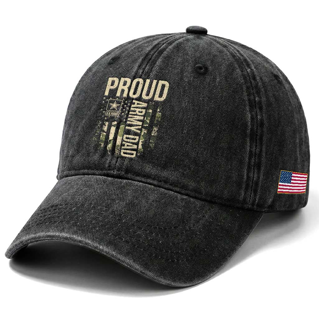 Proud Army Dad Camo American Flag Veteran Gift Washed Cotton Baseball Cap