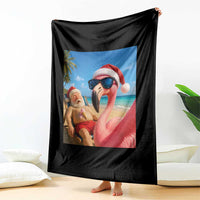 Funny Flamingo Beach Selfie Throw Blanket Christmas in July