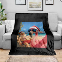 Funny Flamingo Beach Selfie Throw Blanket Christmas in July