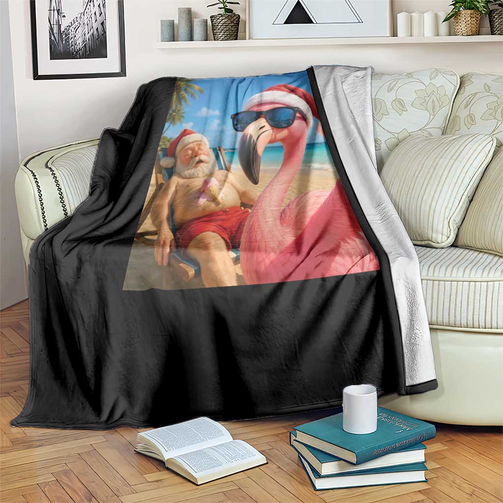 Funny Flamingo Beach Selfie Throw Blanket Christmas in July