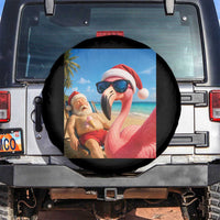 Funny Flamingo Beach Selfie Spare Tire Cover Christmas in July