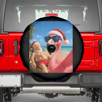 Funny Flamingo Beach Selfie Spare Tire Cover Christmas in July