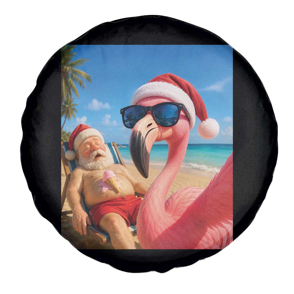 Funny Flamingo Beach Selfie Spare Tire Cover Christmas in July