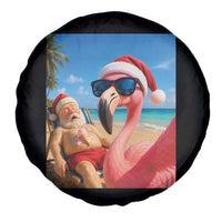 Funny Flamingo Beach Selfie Spare Tire Cover Christmas in July