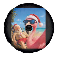 Funny Flamingo Beach Selfie Spare Tire Cover Christmas in July