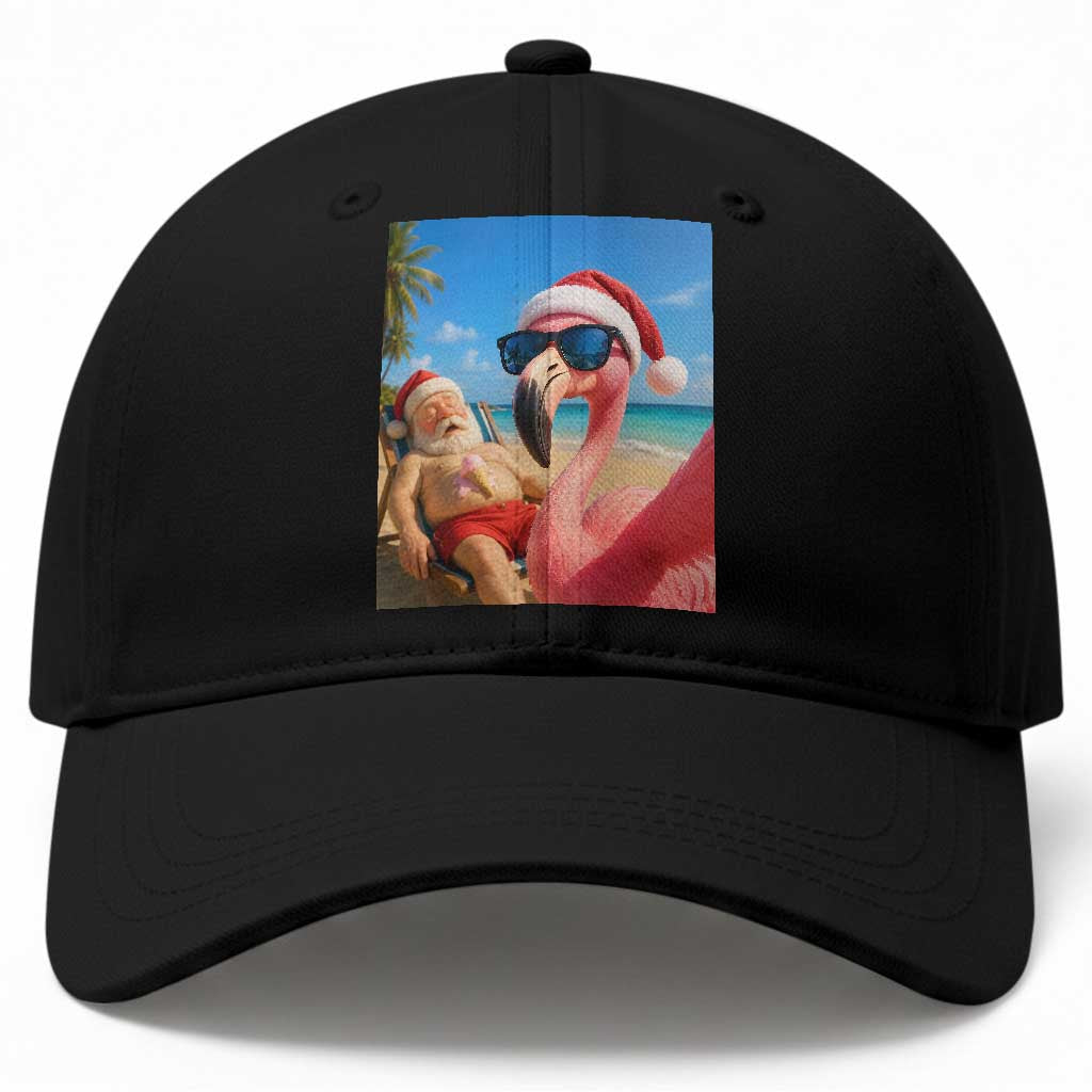 Funny Flamingo Beach Selfie Baseball Cap Christmas in July