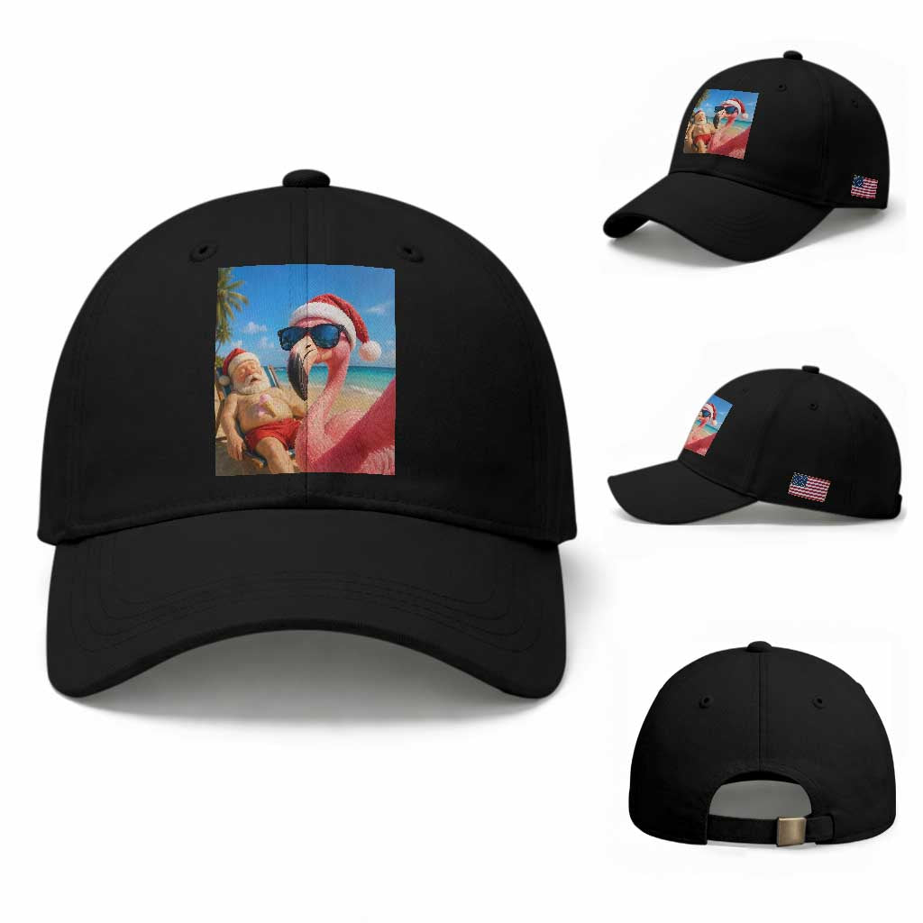 Funny Flamingo Beach Selfie Baseball Cap Christmas in July