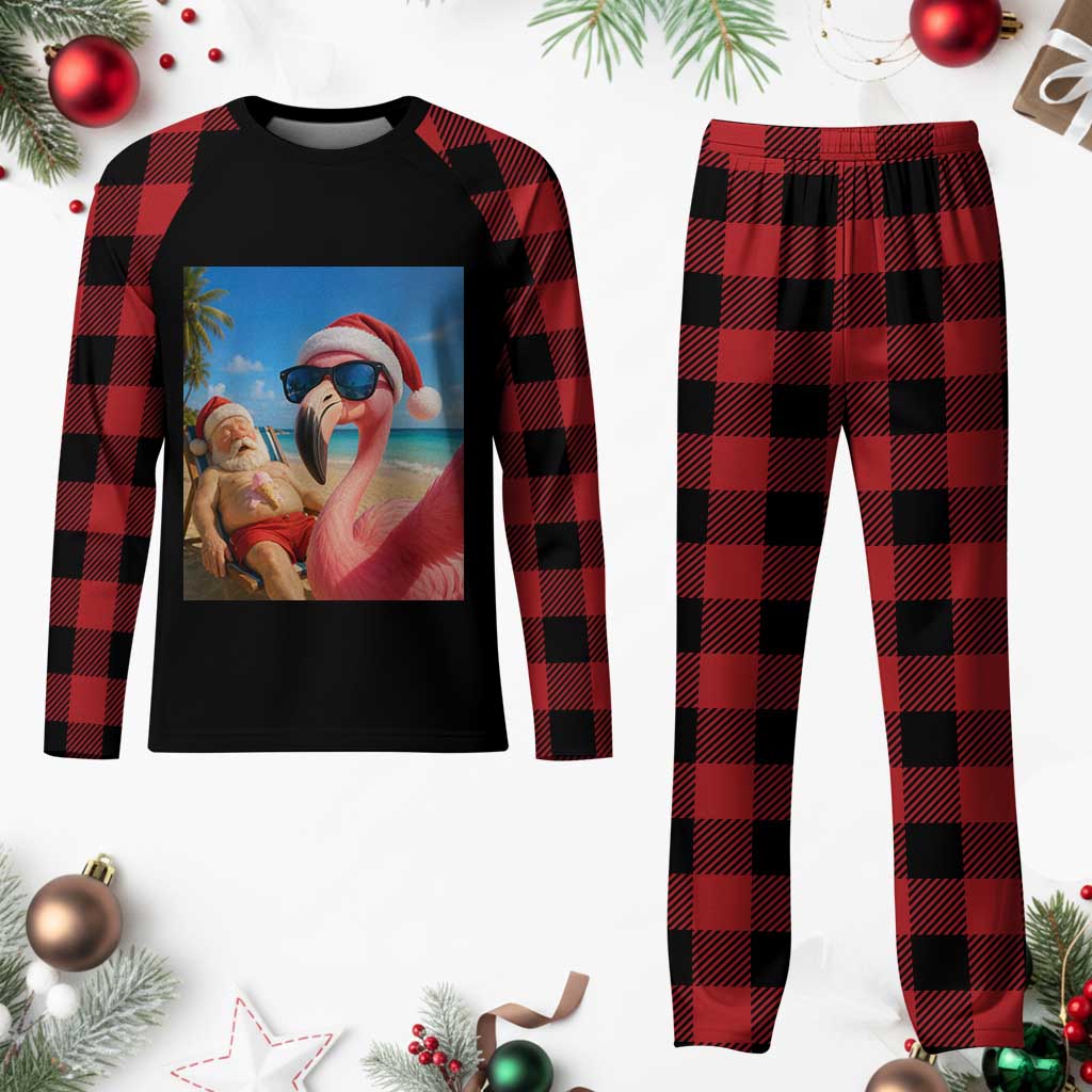 Funny Flamingo Beach Selfie Plaid Pajama Set Christmas in July
