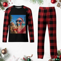 Funny Flamingo Beach Selfie Plaid Pajama Set Christmas in July