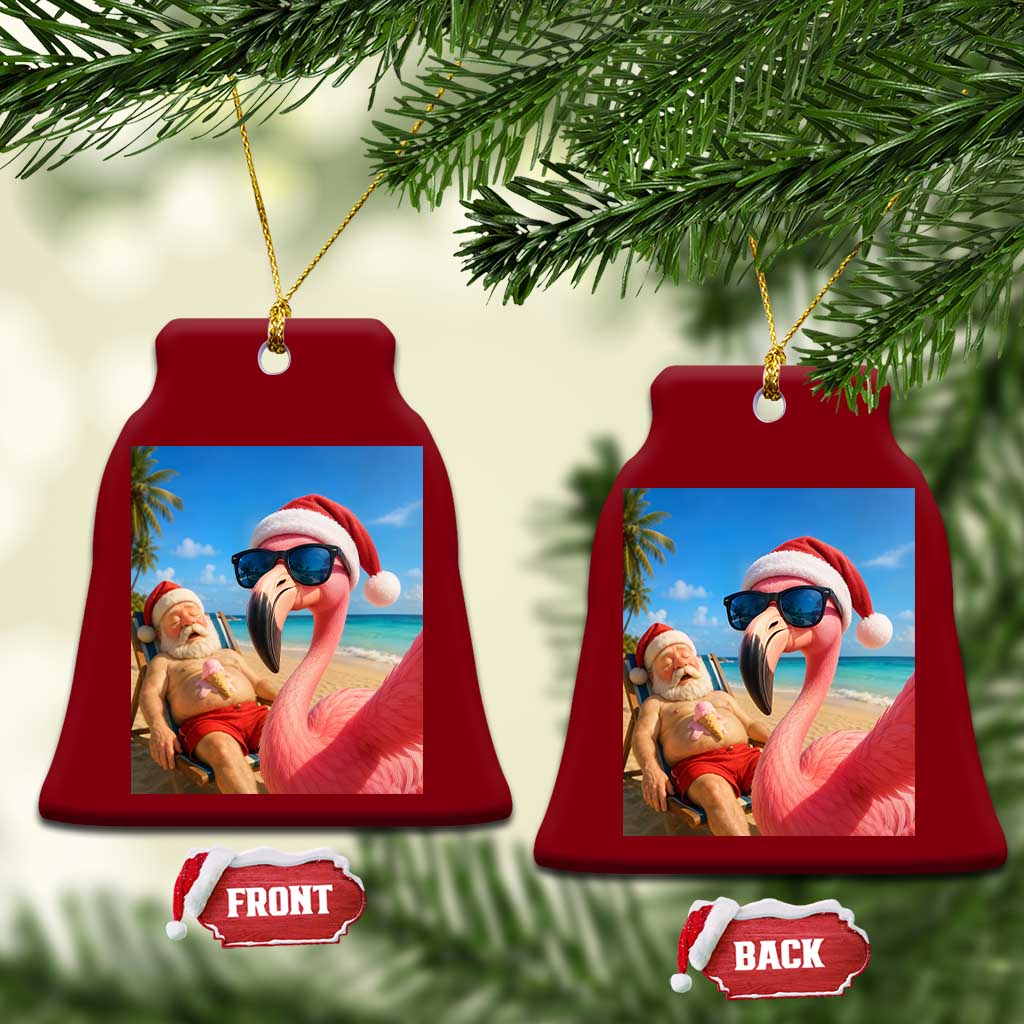Funny Flamingo Beach Selfie Ceramic Ornament Christmas in July