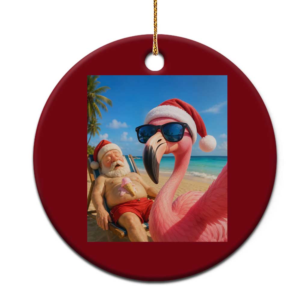 Funny Flamingo Beach Selfie Ceramic Ornament Christmas in July
