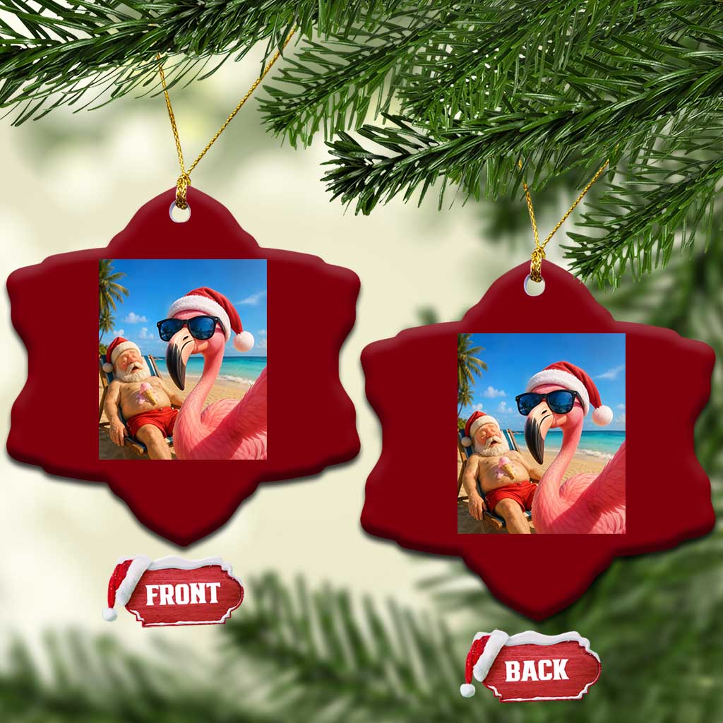 Funny Flamingo Beach Selfie Ceramic Ornament Christmas in July