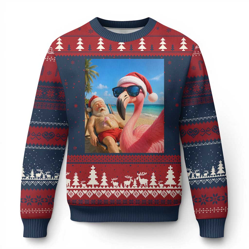 Funny Flamingo Beach Selfie Ugly Christmas Sweater Christmas in July