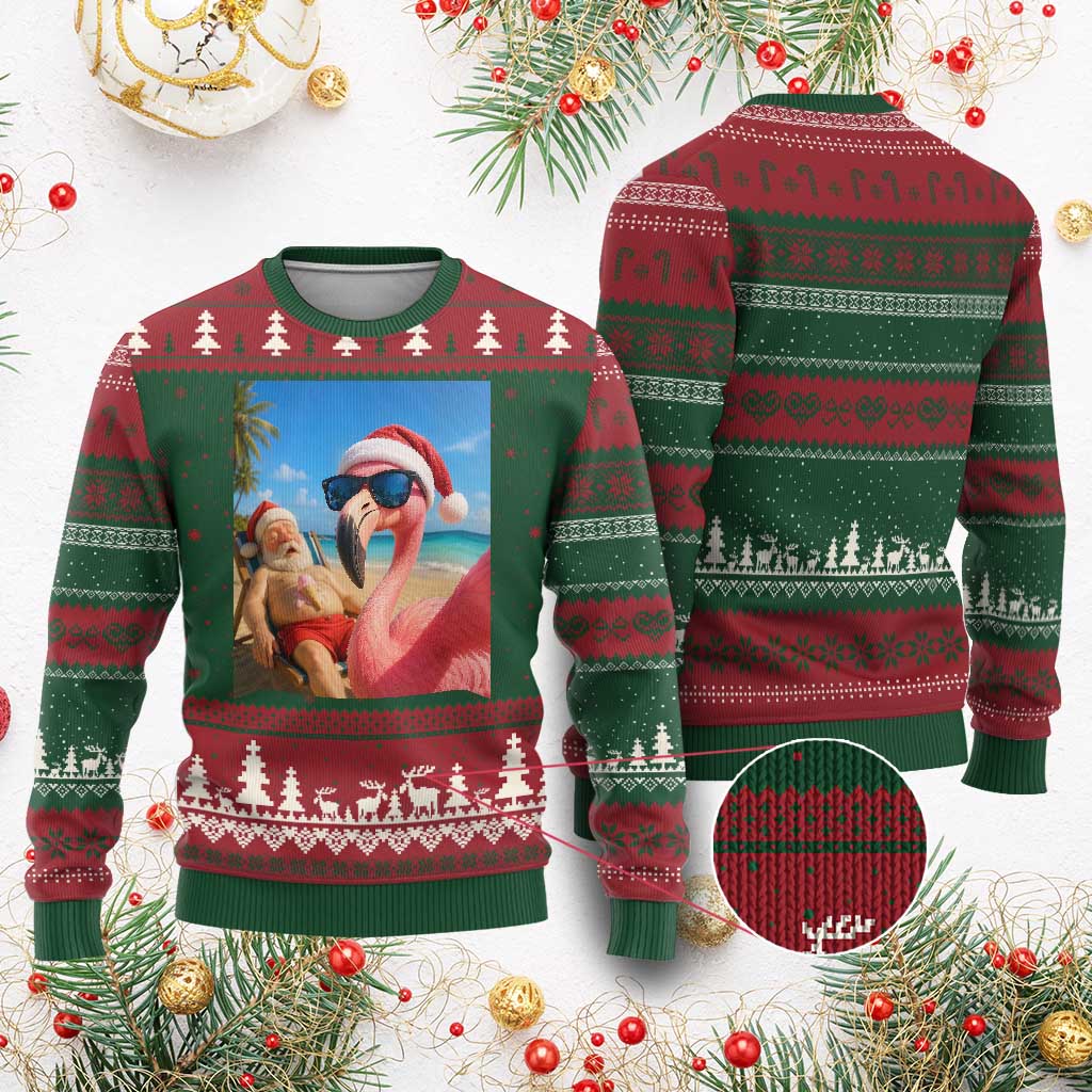 Funny Flamingo Beach Selfie Ugly Christmas Sweater Christmas in July