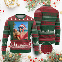 Funny Flamingo Beach Selfie Ugly Christmas Sweater Christmas in July