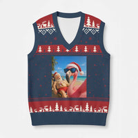 Funny Flamingo Beach Selfie V-Neck Knit Sweater Vest Christmas in July