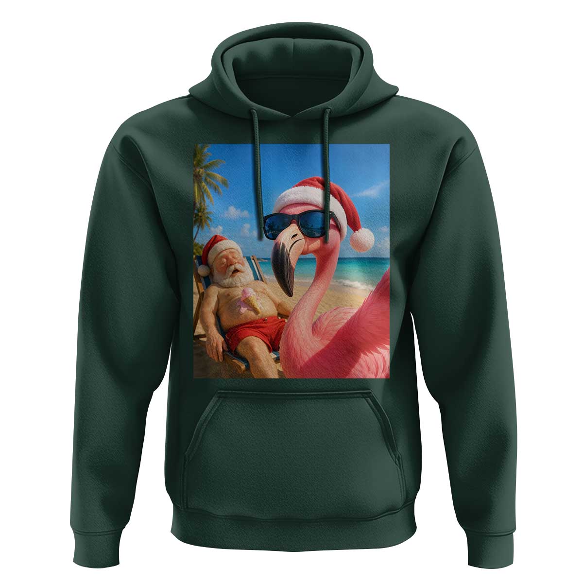 Funny Flamingo Beach Selfie Hoodie Christmas in July