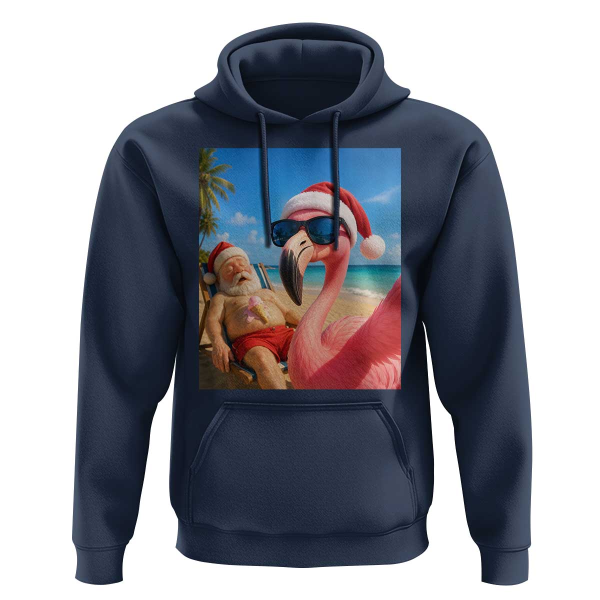 Funny Flamingo Beach Selfie Hoodie Christmas in July