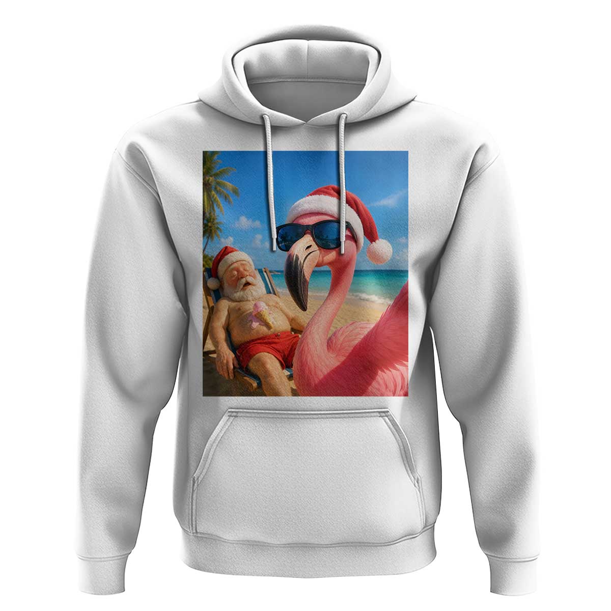 Funny Flamingo Beach Selfie Hoodie Christmas in July