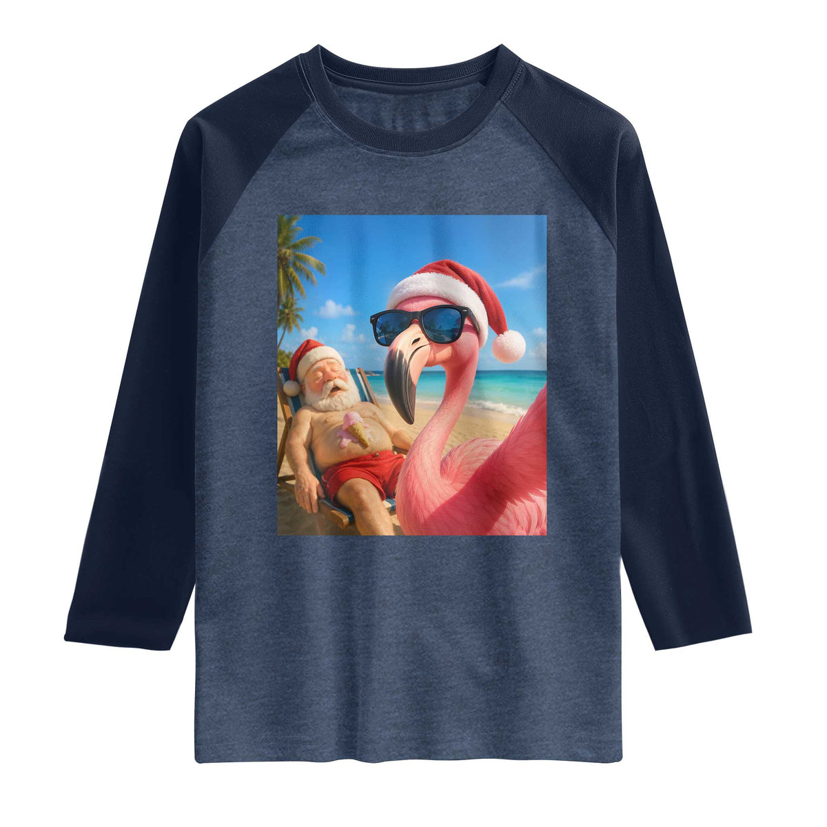 Funny Flamingo Beach Selfie Raglan Shirt Christmas in July