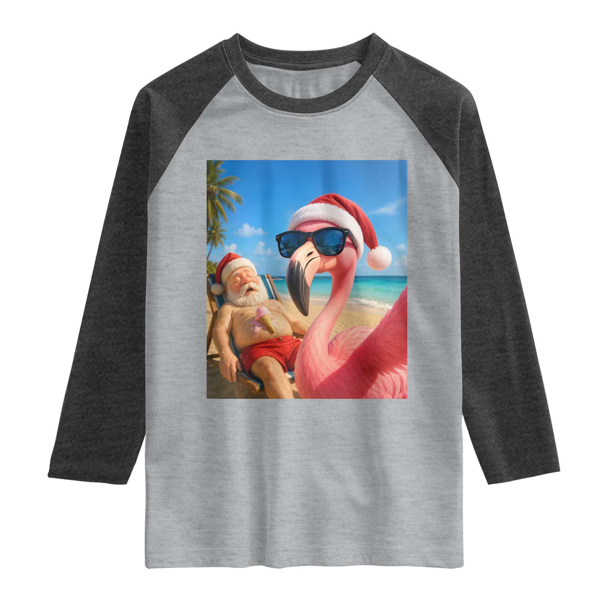 Funny Flamingo Beach Selfie Raglan Shirt Christmas in July