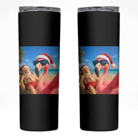 Funny Flamingo Beach Selfie Skinny Tumbler Christmas in July