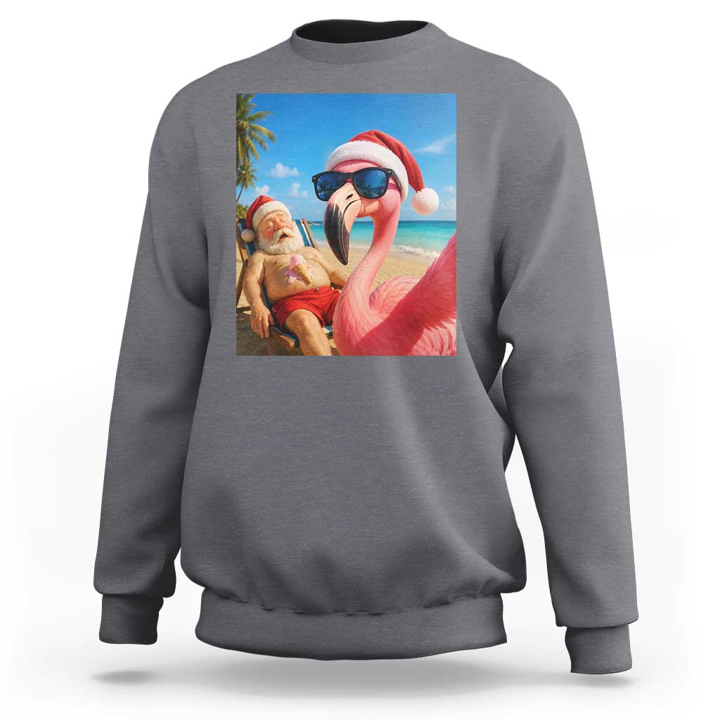 Funny Flamingo Beach Selfie Sweatshirt Christmas in July