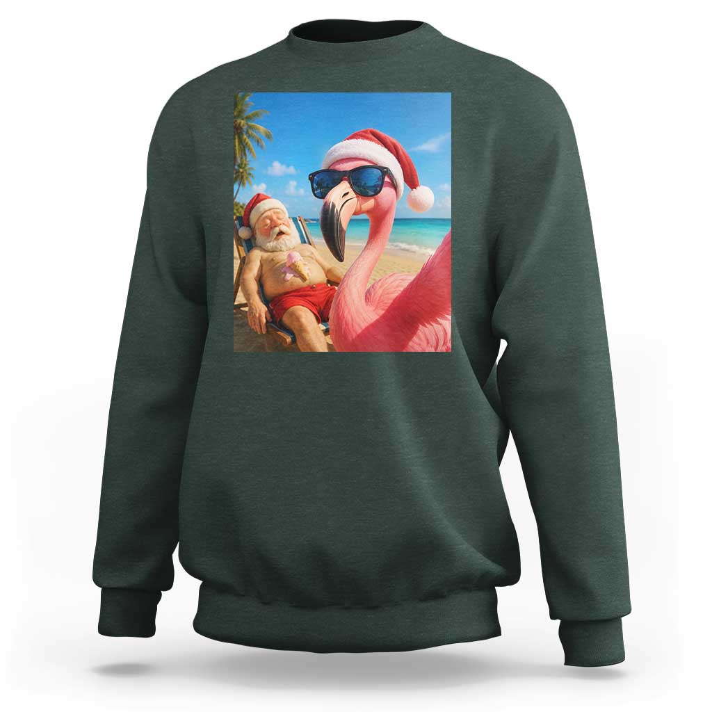 Funny Flamingo Beach Selfie Sweatshirt Christmas in July