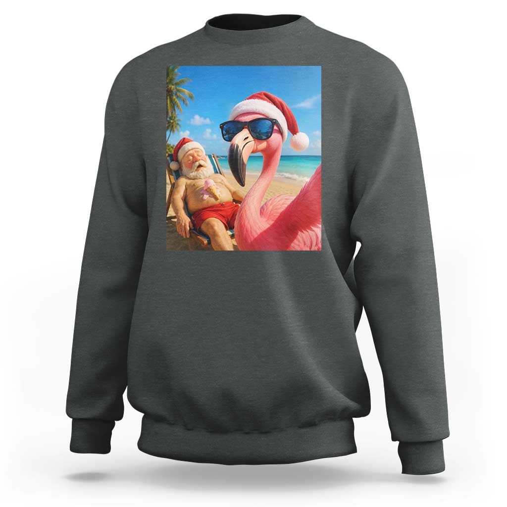 Funny Flamingo Beach Selfie Sweatshirt Christmas in July
