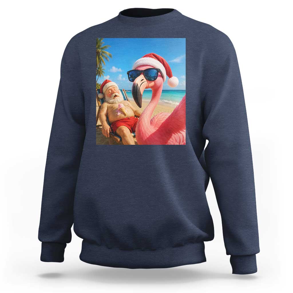 Funny Flamingo Beach Selfie Sweatshirt Christmas in July