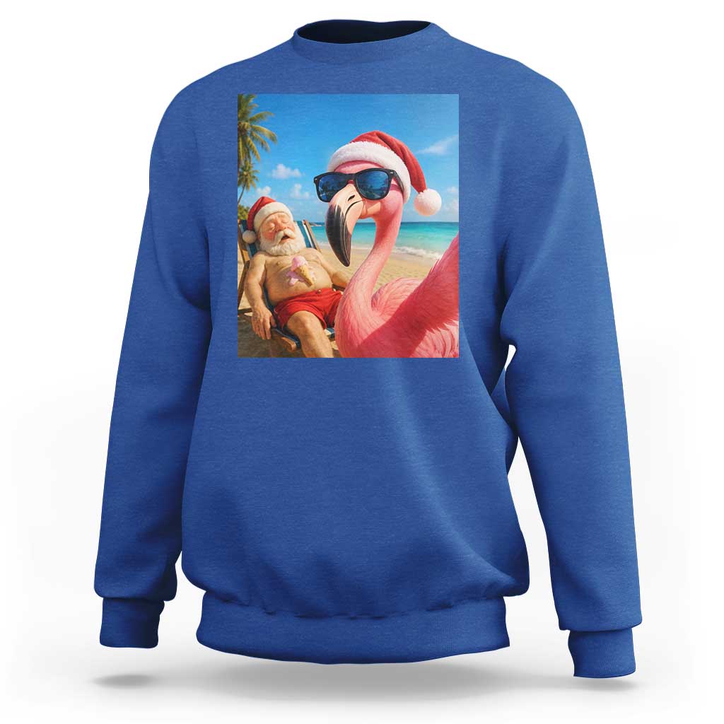 Funny Flamingo Beach Selfie Sweatshirt Christmas in July