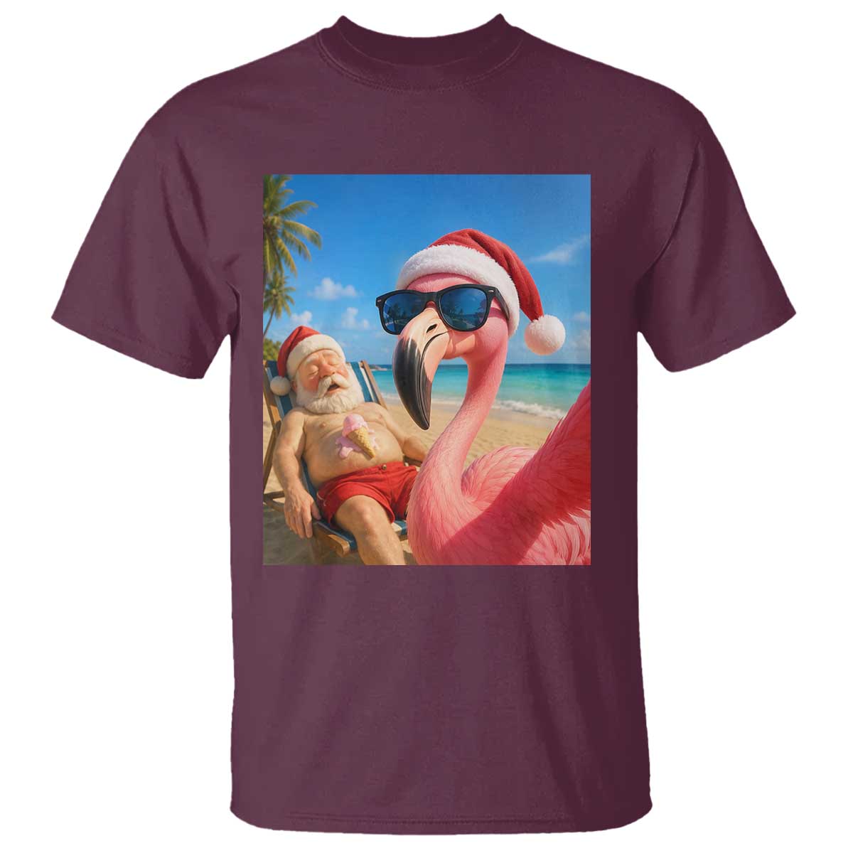 Funny Flamingo Beach Selfie T Shirt Christmas in July