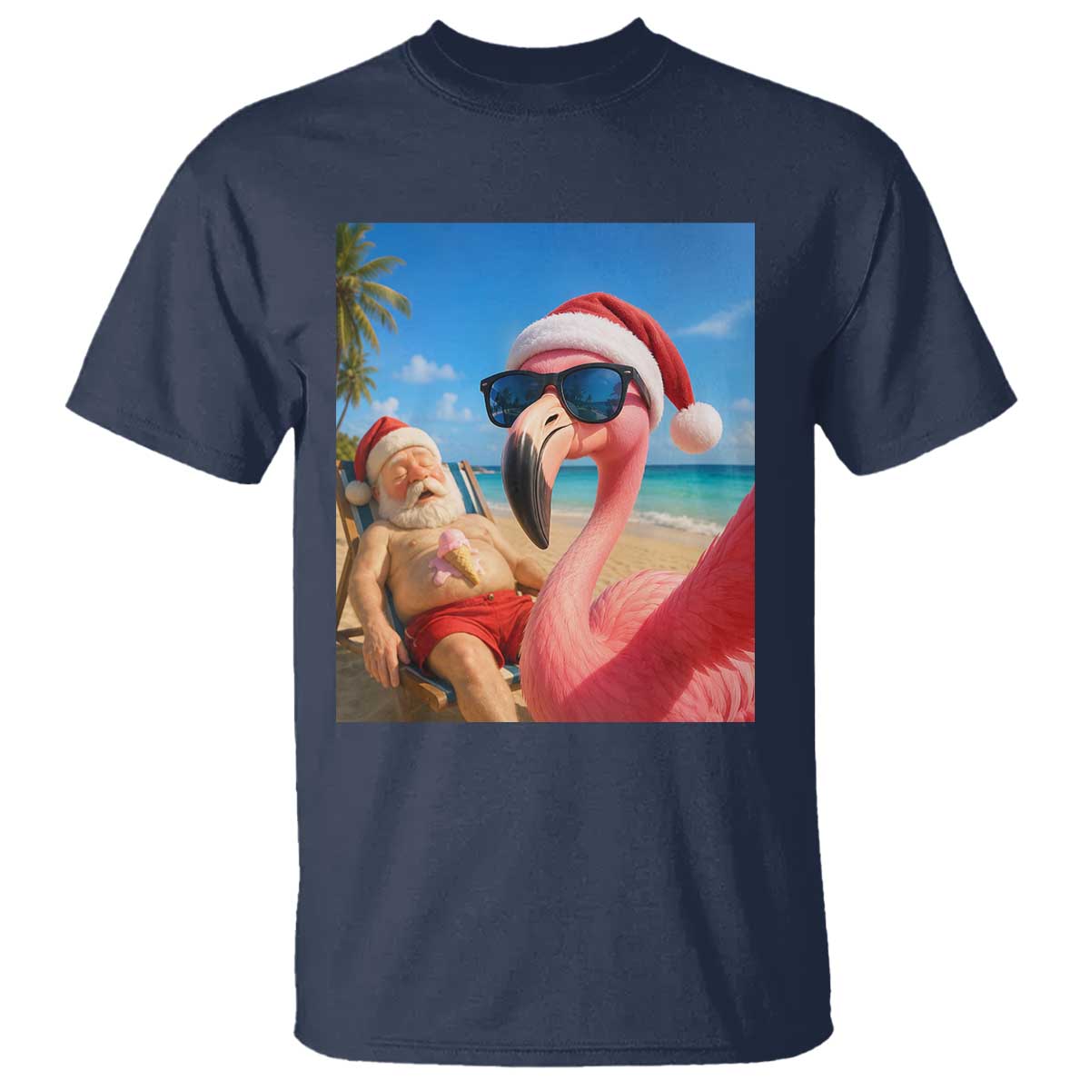 Funny Flamingo Beach Selfie T Shirt Christmas in July