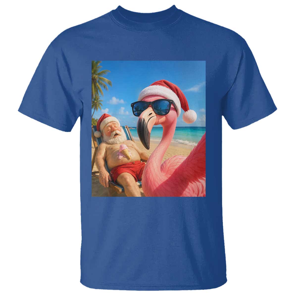 Funny Flamingo Beach Selfie T Shirt Christmas in July