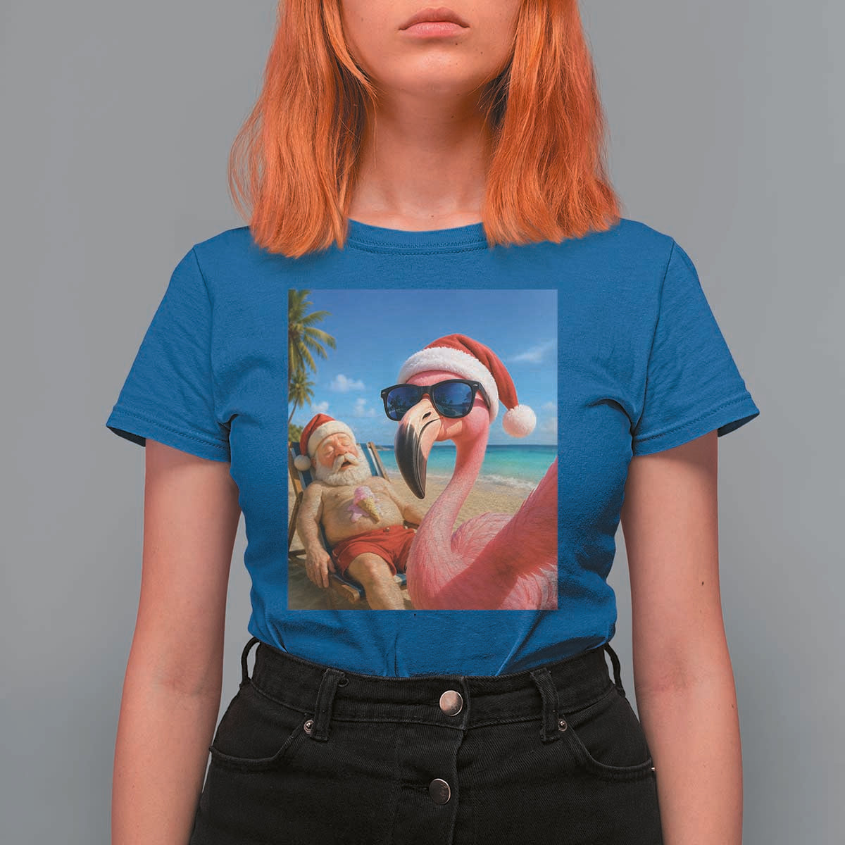 Funny Flamingo Beach Selfie T Shirt For Women Christmas in July