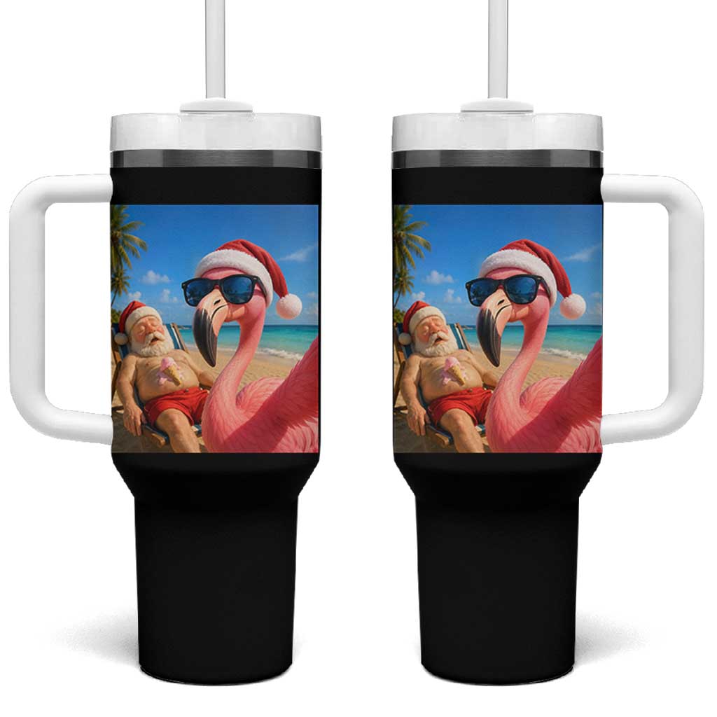 Funny Flamingo Beach Selfie Tumbler With Handle Christmas in July