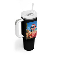 Funny Flamingo Beach Selfie Tumbler With Handle Christmas in July