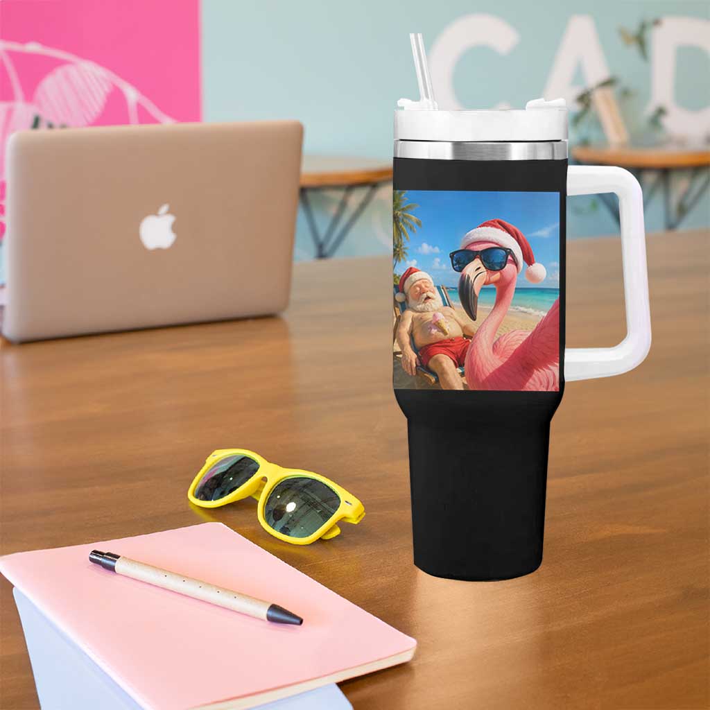 Funny Flamingo Beach Selfie Tumbler With Handle Christmas in July