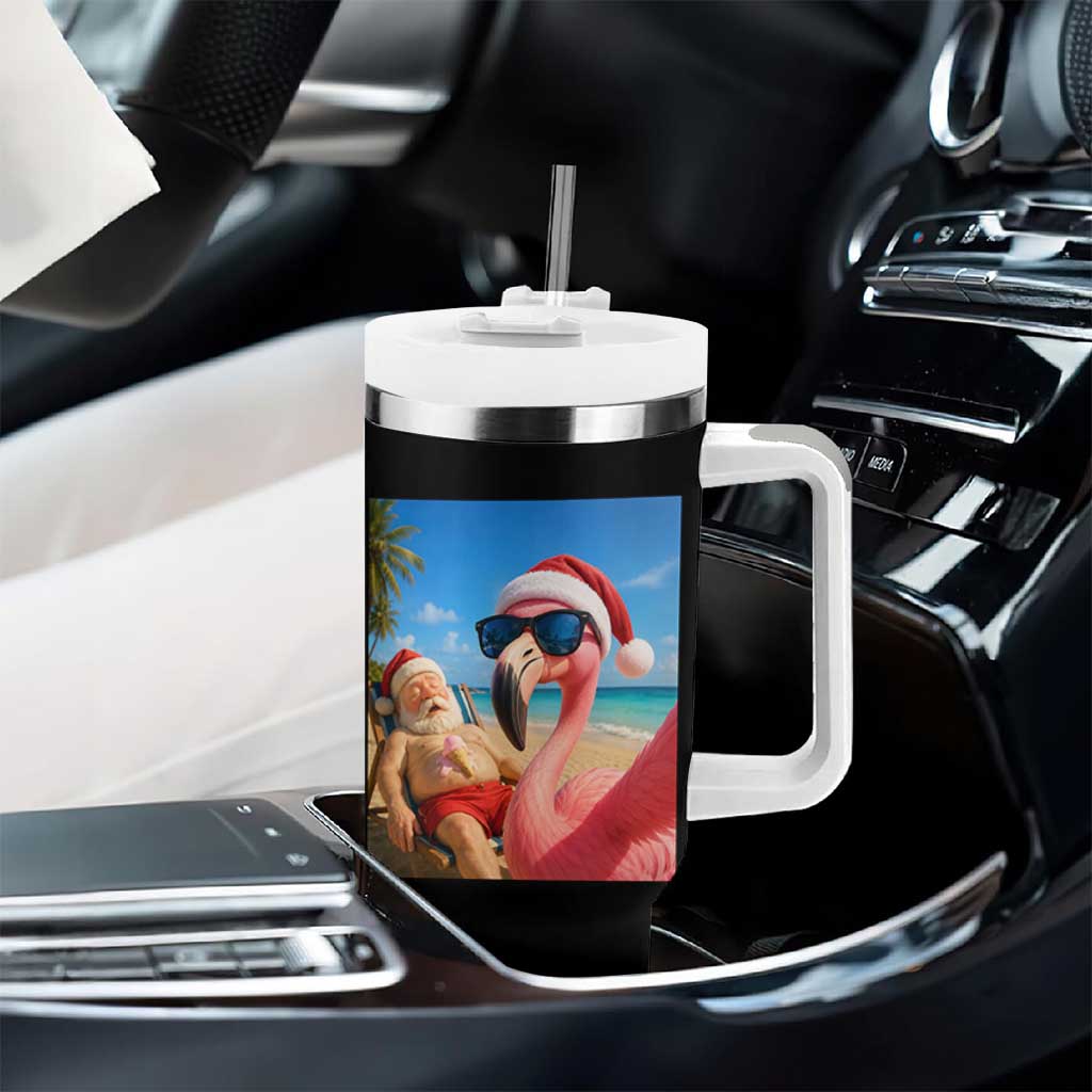 Funny Flamingo Beach Selfie Tumbler With Handle Christmas in July