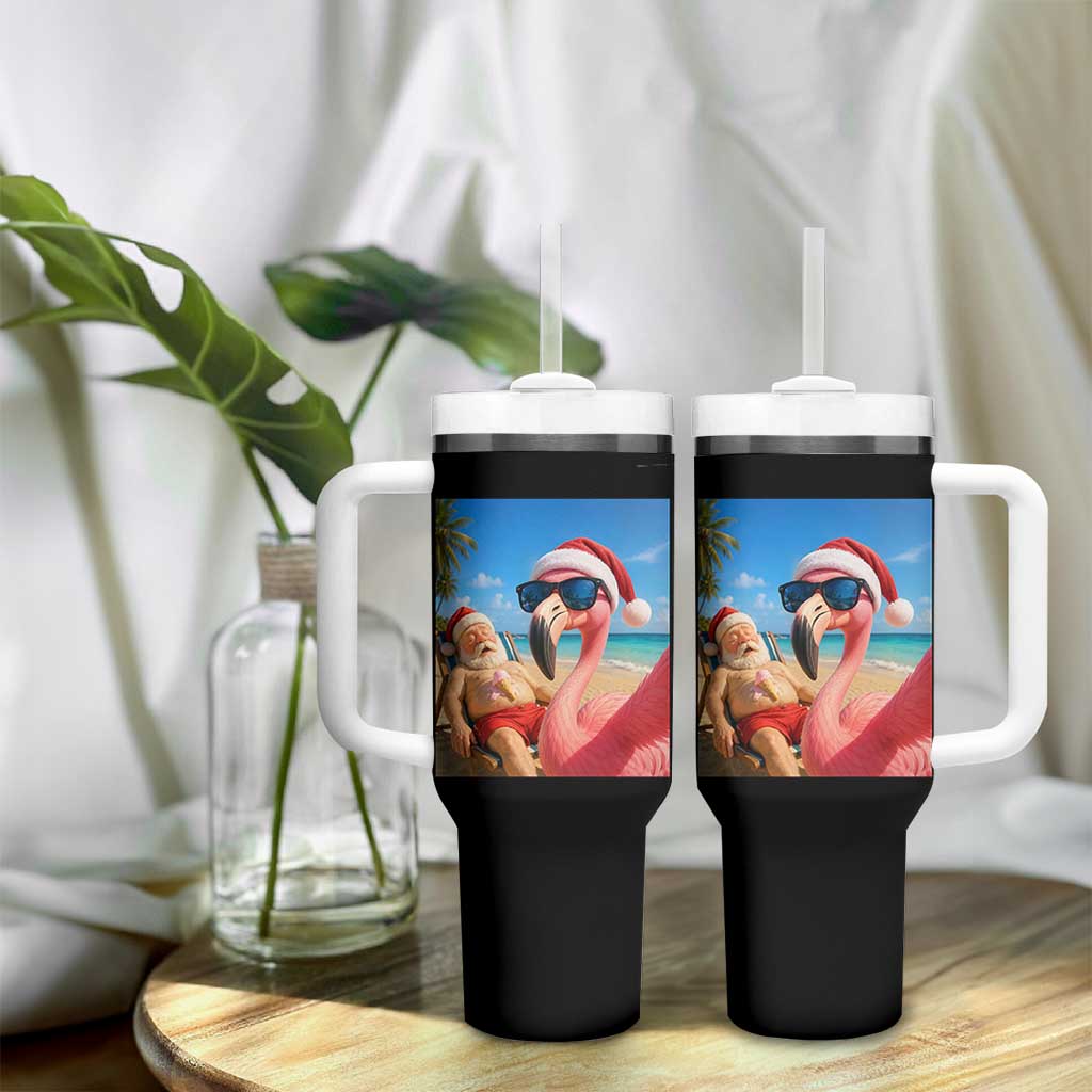 Funny Flamingo Beach Selfie Tumbler With Handle Christmas in July