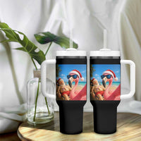 Funny Flamingo Beach Selfie Tumbler With Handle Christmas in July