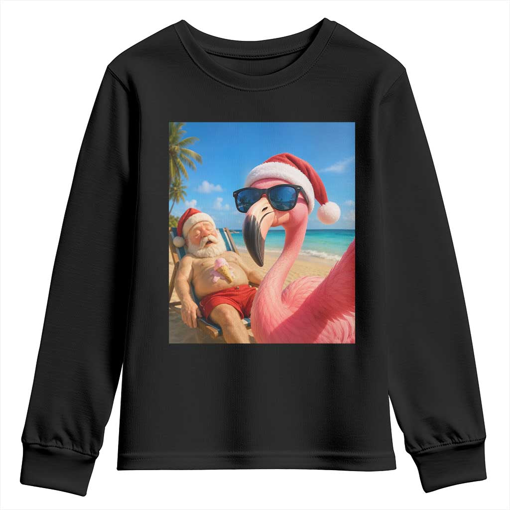Funny Flamingo Beach Selfie Youth Sweatshirt Christmas in July