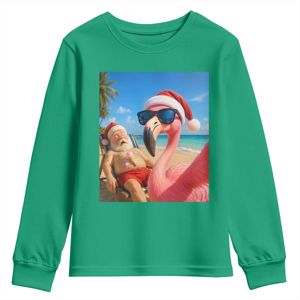 Funny Flamingo Beach Selfie Youth Sweatshirt Christmas in July