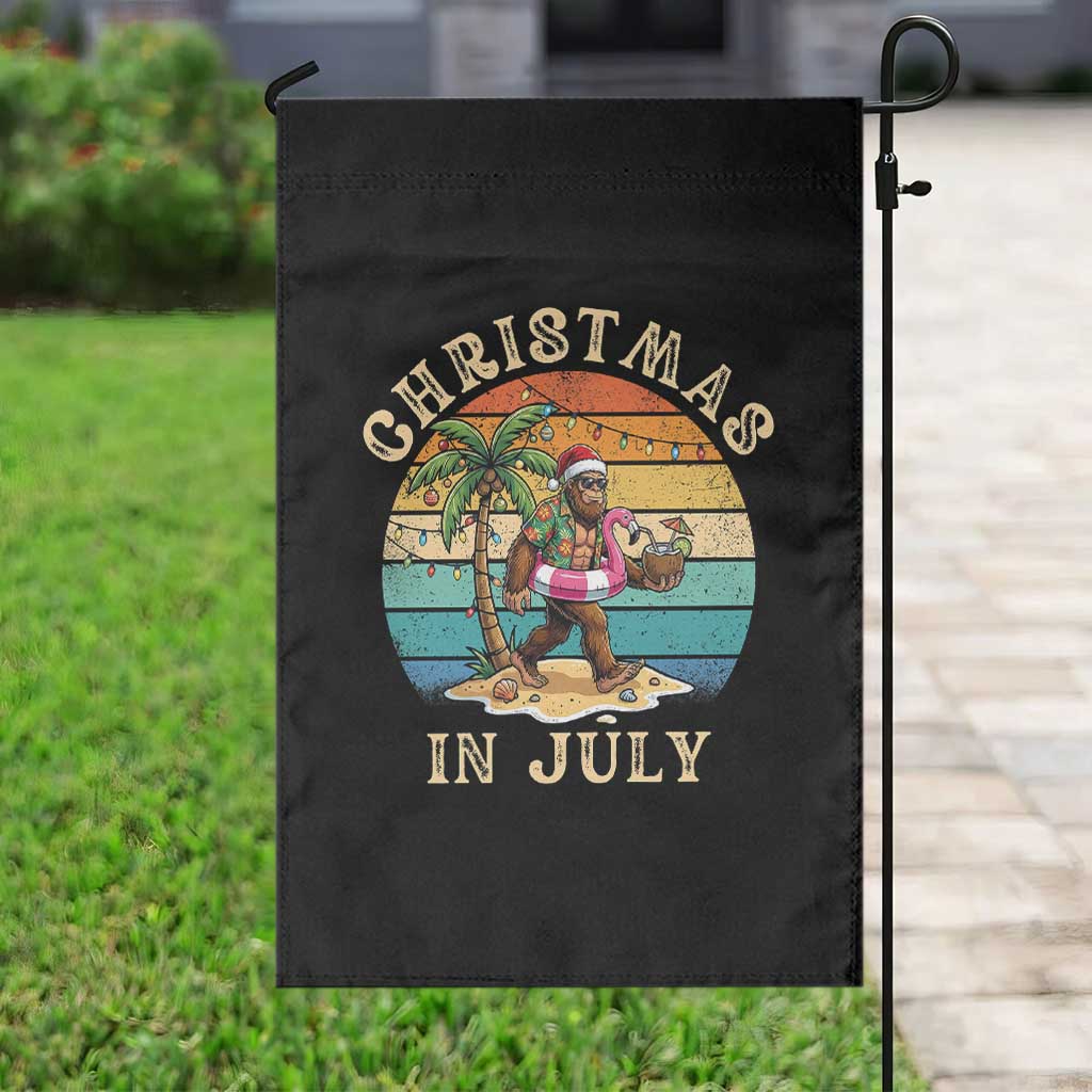 Funny Bigfoot Christmas In July Beach Vacation Garden Flag