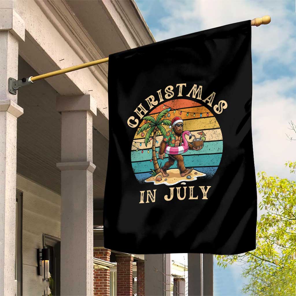 Funny Bigfoot Christmas In July Beach Vacation Garden Flag