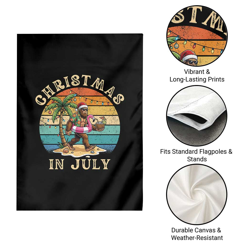 Funny Bigfoot Christmas In July Beach Vacation Garden Flag