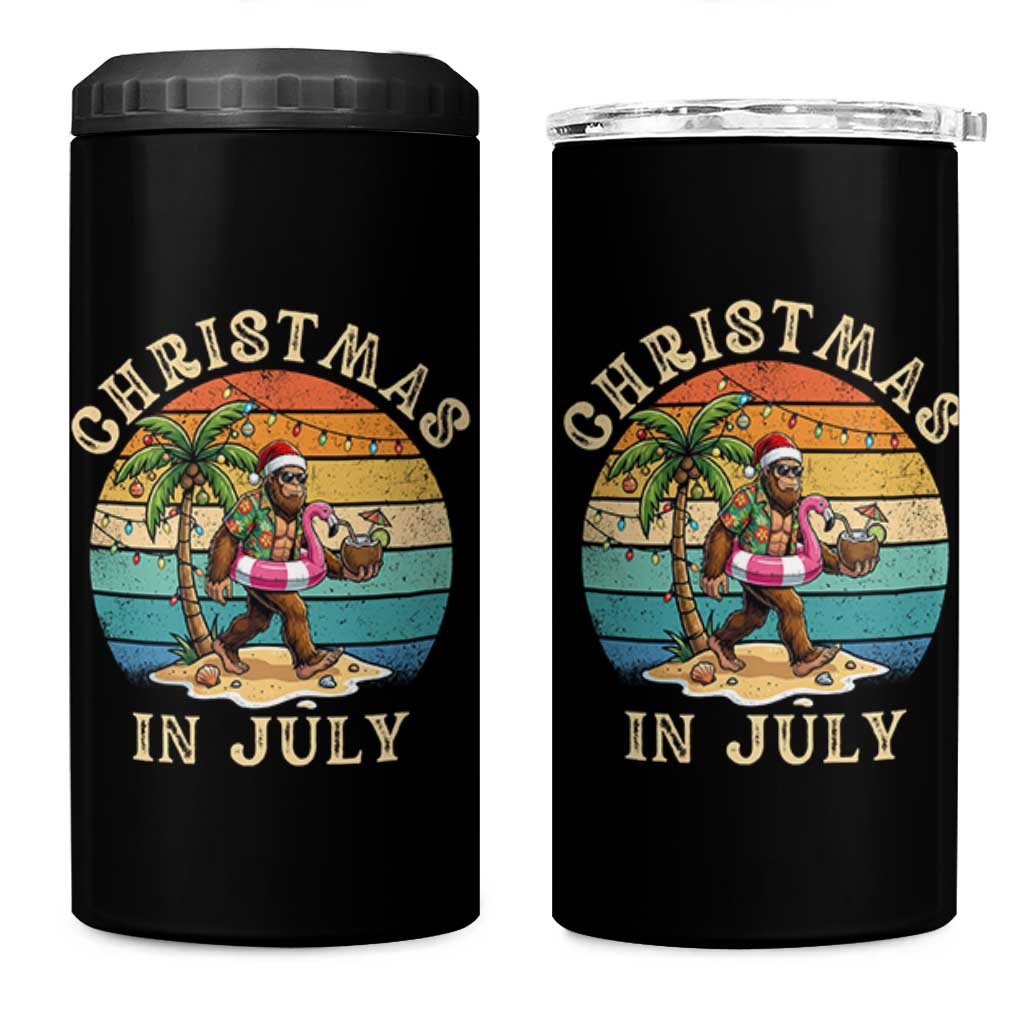 Funny Bigfoot Christmas In July Beach Vacation 4 in 1 Can Cooler Tumbler