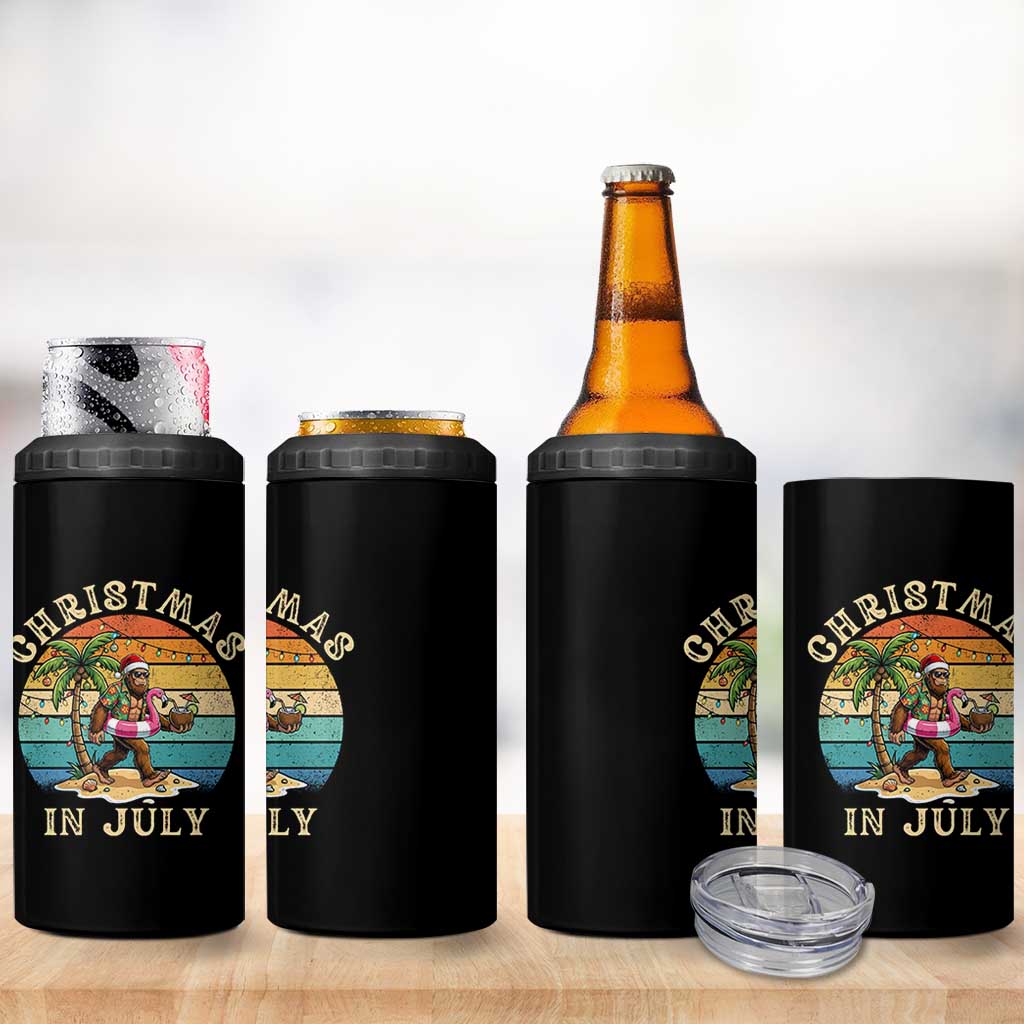 Funny Bigfoot Christmas In July Beach Vacation 4 in 1 Can Cooler Tumbler